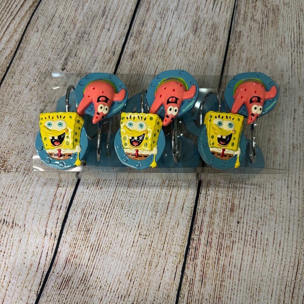 RARE VTG NIB 2002 SpongeBob Squarepants Set of 12 Shower Curtain Hooks